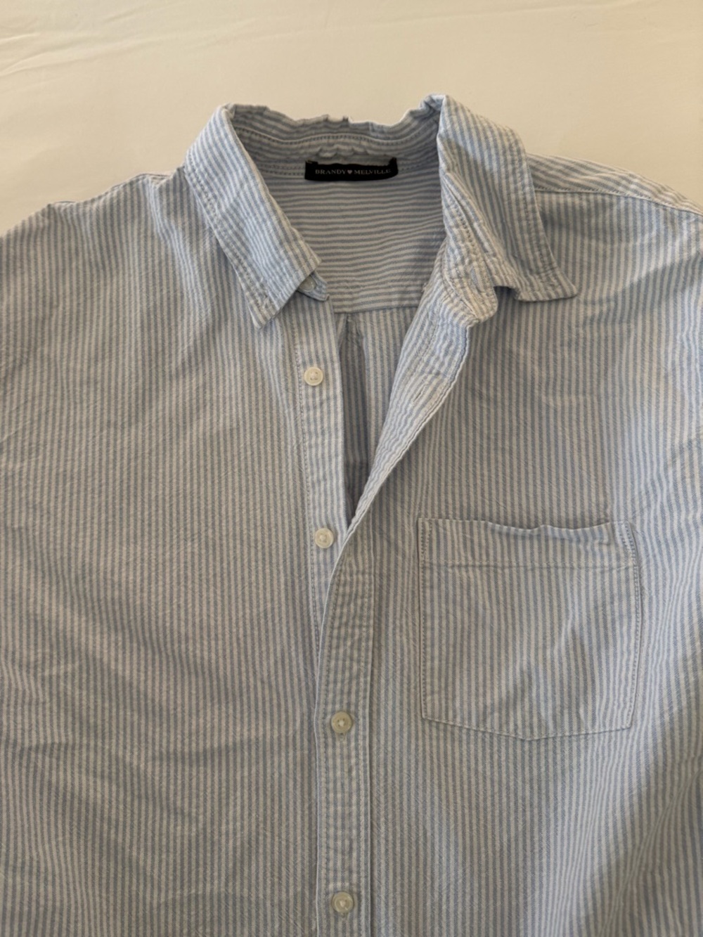 Brandy Melville Blue and White Striped Button Up Shirt